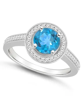 Macy's Blue Topaz (1-2/3 ct. t.w.) and Diamond (1/5 Halo Ring Sterling Silver