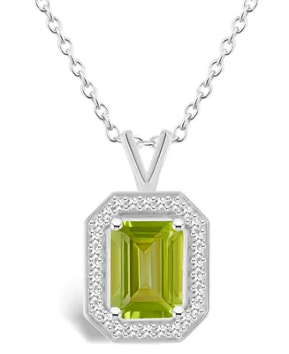 Macy's Peridot (1-2/3 ct. t.w.) and Diamond (1/7 ct. t.w.) Halo Pendant Necklace in Sterling Silver