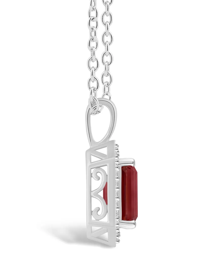Macy's Garnet (1-9/10 ct. t.w.) and Diamond (1/7 ct. t.w.) Halo Pendant Necklace in Sterling Silver