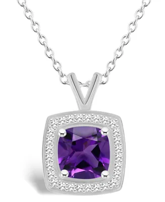 Macy's Amethyst (1-1/2 ct. t.w.) and Diamond (1/7 ct. t.w.) Halo Pendant Necklace in Sterling Silver