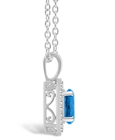 Macy's Blue Topaz (1-2/3 ct. t.w.) and Diamond (1/8 ct. t.w.) Halo Pendant Necklace in Sterling Silver