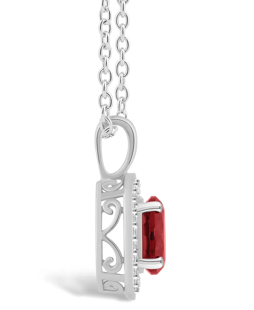 Macy's Garnet (1-2/3 ct. t.w.) and Diamond (1/8 ct. t.w.) Halo Pendant Necklace in Sterling Silver