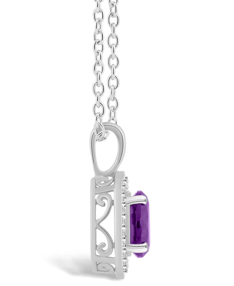 Macy's Amethyst (1-1/4 ct. t.w.) and Diamond (1/8 ct. t.w.) Halo Pendant Necklace in Sterling Silver