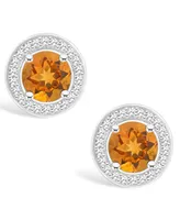 Macy's Citrine (1-1/2 ct. t.w.) and Diamond (1/5 ct. t.w.) Halo Studs in Sterling Silver