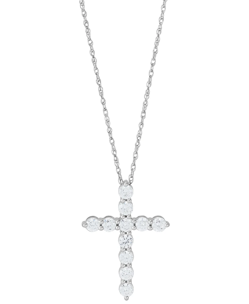 Grown With Love Lab Grown Diamond Cross Pendant Necklace (1/2 ct. t.w.) in 14k White Gold, 16" + 2" extender