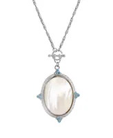 2028 Silver-Tone Aqua and Mother of Pearl Necklace