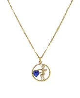 2028 Gold-Tone Suspended Cherub Angel and Blue Heart Necklace