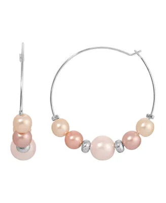 2028 Multi Color Imitation Pearl Hoop Earrings