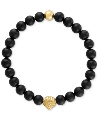 Esquire Men's Jewelry Onyx & Lion Bead Stretch Bracelet 14k Gold-Plated Sterling Silver, (Also Blue Tiger Eye), Created for Macy's