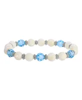 2028 Mother of Imitation Pearl with Aqua Stone Stretch Bracelet