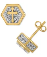 Esquire Men's Jewelry Cubic Zirconia Cross Hexagon Cluster Stud Earrings, Created for Macy's