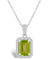 Peridot (1-2/3 ct. t.w.) and Lab Grown Sapphire (1/5 ct. t.w.) Halo Pendant Necklace in 10K White Gold