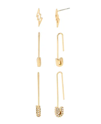 Steve Madden Safety Pin Earring Set, 3 Piece