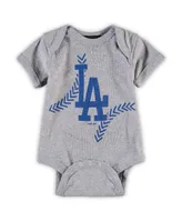 Newborn and Infant Boys Girls Gray Los Angeles Dodgers Running Home Bodysuit