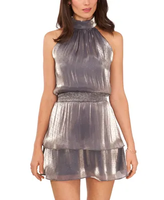 1.state Women's Metallic Dot Sleeveless Halter Mini Dress