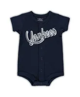 Newborn and Infant Boys Girls Navy New York Yankees Stripe Power Hitter Romper