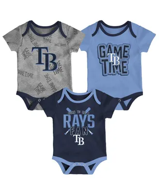 Newborn and Infant Boys Girls Tampa Bay Rays Navy, Light Blue, Heathered Gray Game Time Three-Piece Bodysuit Set