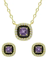 Giani Bernini 2-Pc. Set Blue Topaz (1/2 ct. t.w.), Cubic Zirconia & Enamel Pendant Necklace Matching Stud Earrings (Also Lab