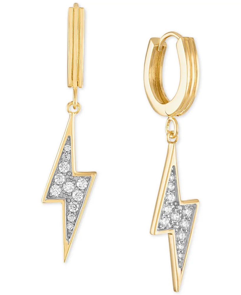 Esquire Men's Jewelry Cubic Zirconia Lightning Bolt Drop Earrings in 14k Gold-Plated Sterling Silver, Created for Macy's