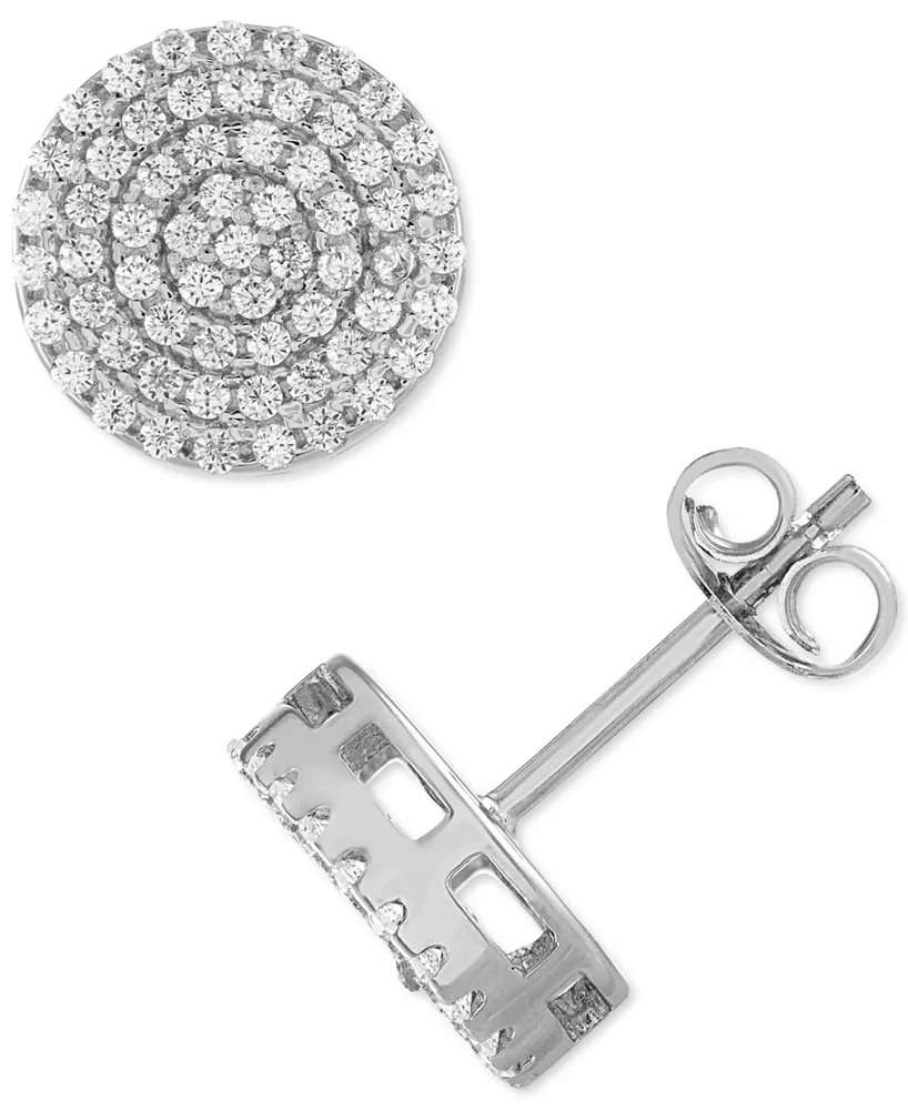 Esquire Men's Jewelry Cubic Zirconia Circle Cluster Stud Earrings in Sterling Silver, Created for Macy's