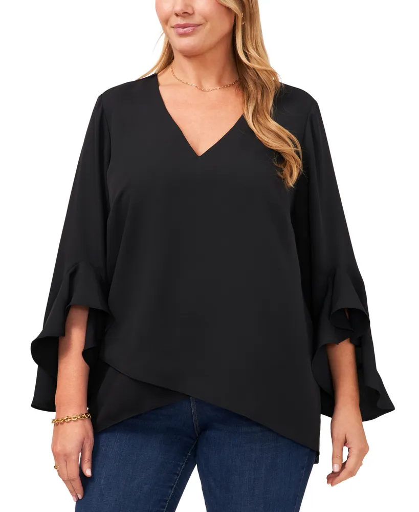 Vince Camuto Plus V-Neck Flutter Sleeve Blouse