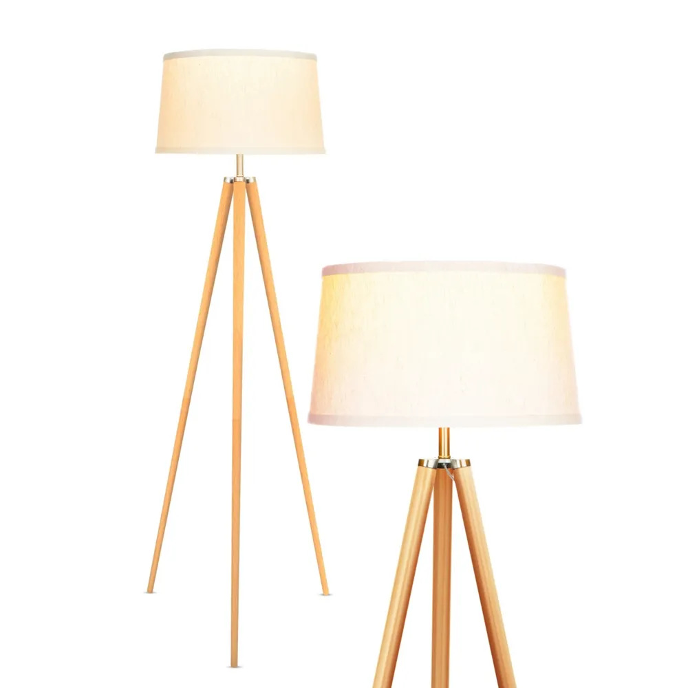 Brightech Emma Led Contemporary Tripod Floor Lamp with Wooden Legs