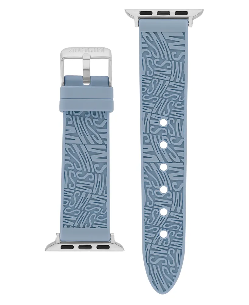 Steve Madden Women's Light Blue Silicone Debossed Swirl Logo Band Compatible with 38/40/41mm Apple Watch - Light Blue, Silver