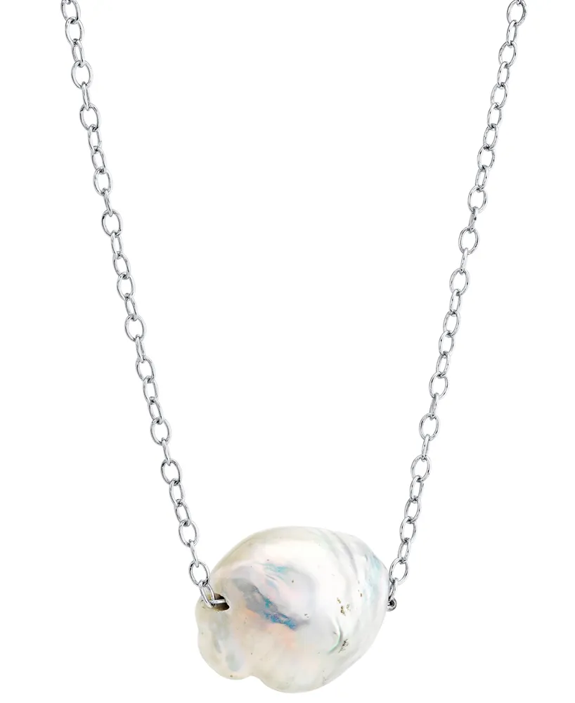 Cultured Natural Color Freshwater Pearl (12-14mm) 18" Pendant Necklace in Sterling Silver