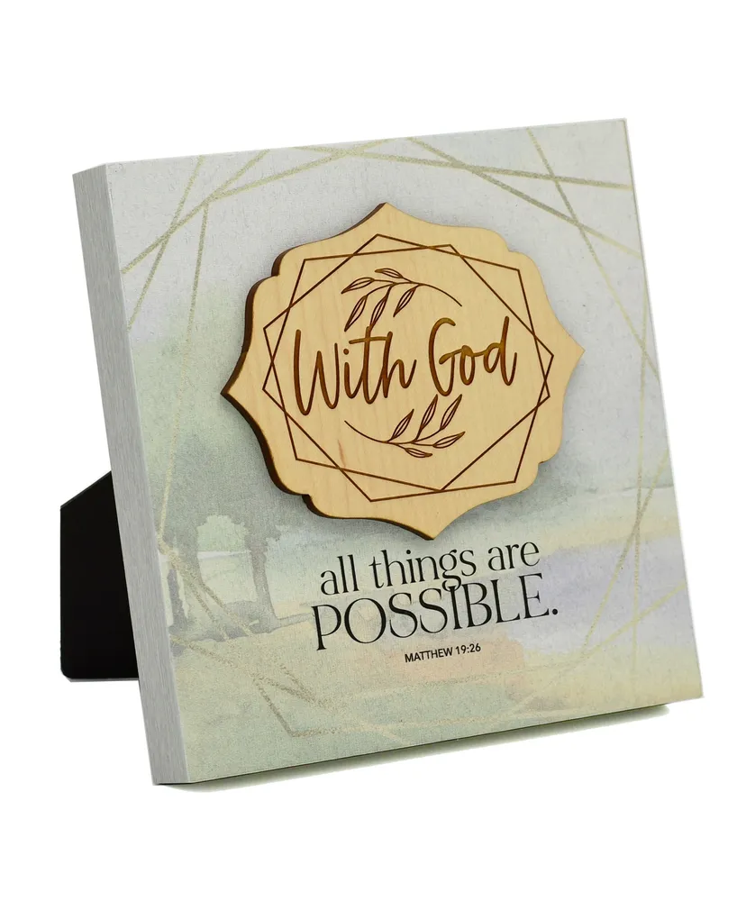 Dexsa With God All Things Meadow Wood Plaque, 6" x 6"