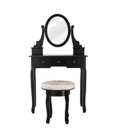 Costway Vanity Table Makeup Table Cushioned Mirror 5 Drawers Black