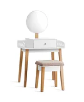 Costway Wooden Vanity Makeup Dressing Table Stool Round w/Drawer