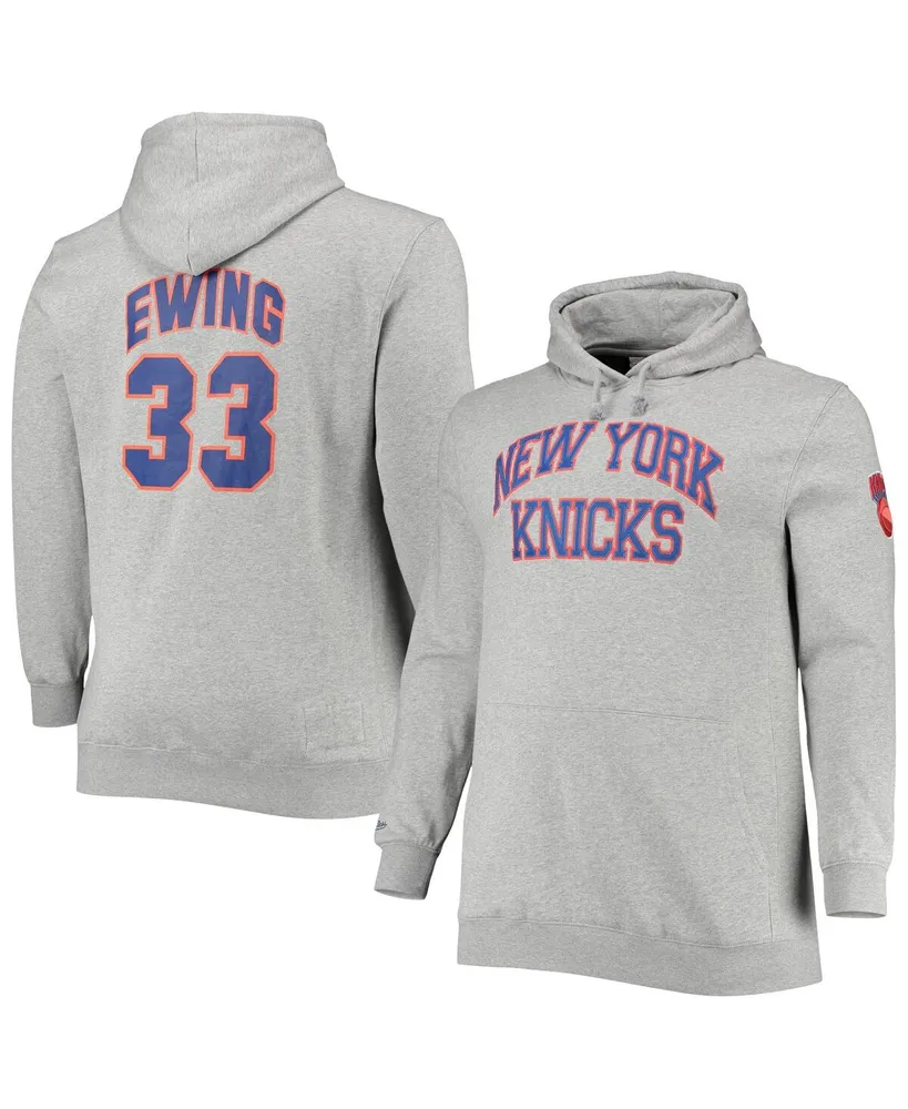 Men's Mitchell & Ness Patrick Ewing Heathered Gray New York Knicks Big and Tall Name Number Pullover Hoodie