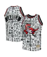 Men's Mitchell & Ness Vince Carter White Toronto Raptors 1998-99 Hardwood Classics Doodle Swingman Jersey