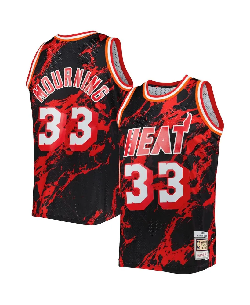 Men's Mitchell & Ness Alonzo Mourning Black Miami Heat 1996-97 Hardwood Classics Marble Swingman Jersey