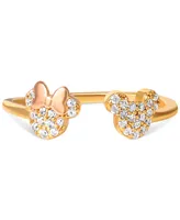Disney Cubic Zirconia Mickey & Minnie Mouse Adjustable Cuff Ring in 18k Gold- & 18k Rose Gold-Plated Sterling Silver