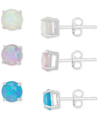 3-Pc. Set White, Pink, & Blue Lab-Grown Opal Stud Earrings (3-5/8 ct. t.w.) in Sterling Silver