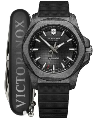Victorinox Men's Automatic I.n.o.x. Carbon Black Rubber Strap Watch 43mm Gift Set