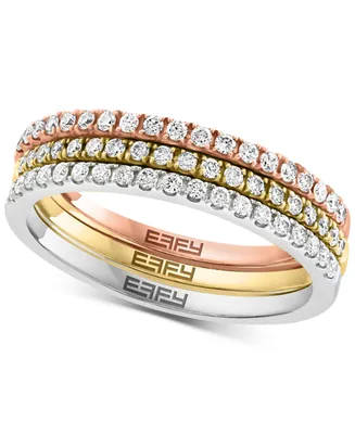 Effy 3-Pc. Set Diamond Stack Rings (1/2 ct. t.w.) in 14k Tricolor Gold