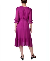Ny Collection Women's 3/4 Sleeve V-Neck Flounced Dress