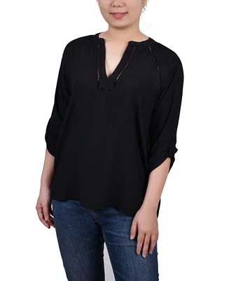 Ny Collection Women's Raglan Sleeve Split Neck Blouse Top