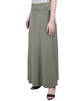 Ny Collection Women's Maxi A-Line Skirt with Front Faux Belt and Ring Detail