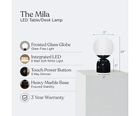 Brightech Mila 10" Dimmable Led Table Lamp with Marble Base