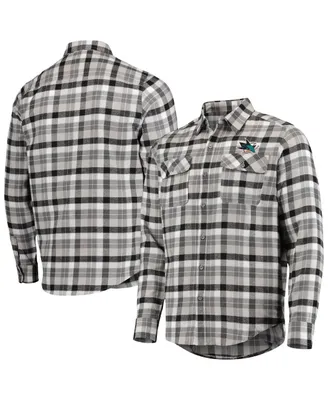 Men's Antigua Black, Gray San Jose Sharks Ease Plaid Button-Up Long Sleeve Shirt