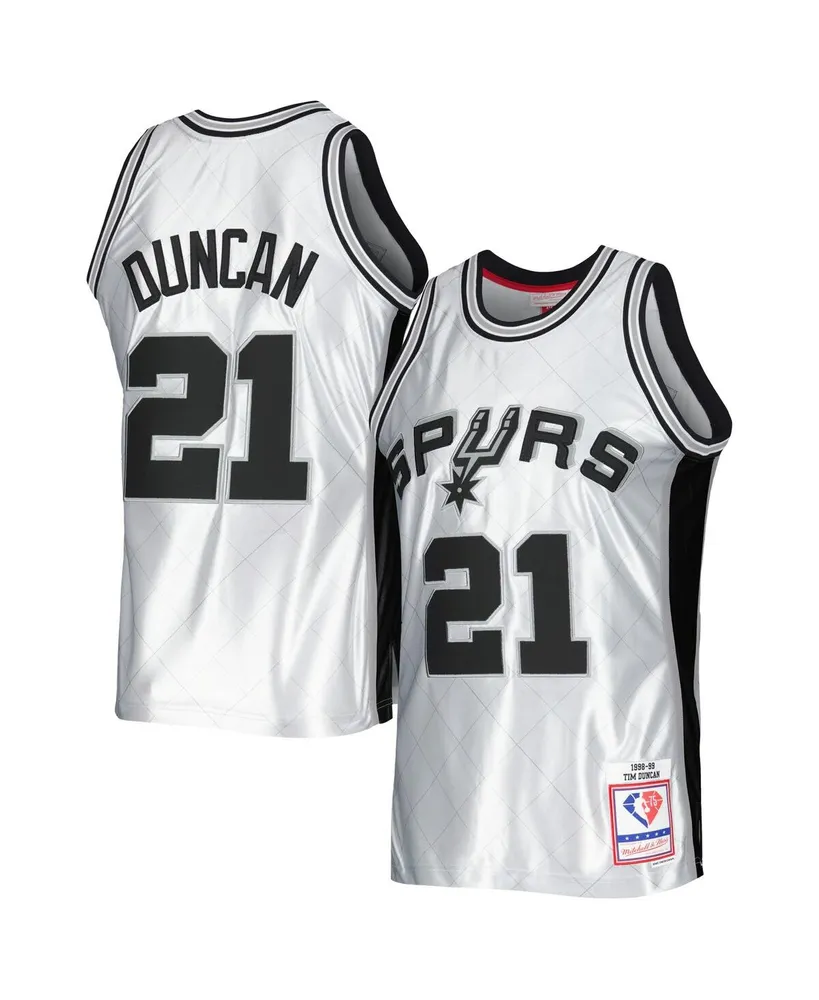 Men's Mitchell & Ness Tim Duncan Platinum San Antonio Spurs 1998-99 Hardwood Classics 75th Anniversary Swingman Jersey