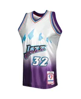 Men's Mitchell & Ness Karl Malone Platinum Utah Jazz 1996-97 Hardwood Classics 75th Anniversary Swingman Jersey