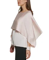 Dkny Petite Solid Crewneck Smocked-Cuff Cape Blouse, Created for Macy's