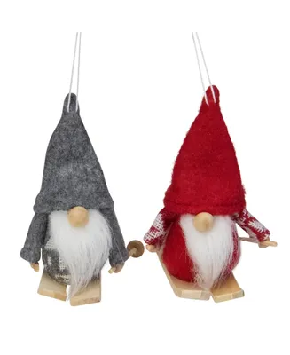 Northlight 4" Skiing Santa Gnome Christmas Ornaments, Set of 2