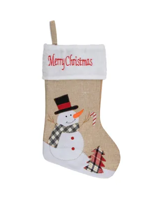 Northlight Burlap "Merry Christmas" Snowman Christmas Stocking, 19"