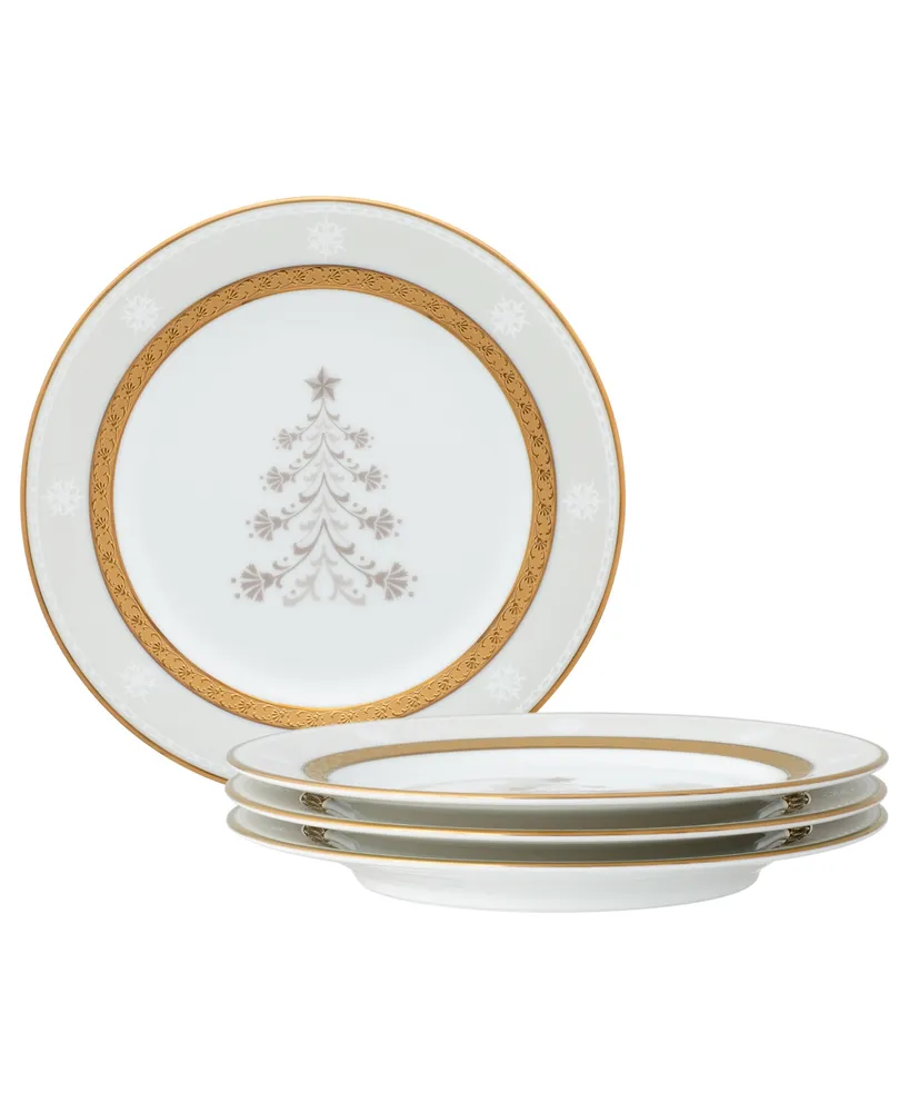 Charlotta Gold Set of 4 Holiday Tree Appetizer Plates, 6-1/4"