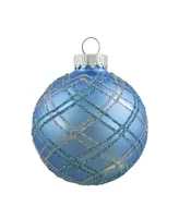 Northlight 4 Count Plaid Glitter Glass Christmas Ornament Ball 70mm Set, 2.75"